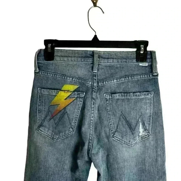 Mother the Tomcat Ankle in Helter Skelter Lightning Bolt Jeans - Size 26 - Picture 6 of 11